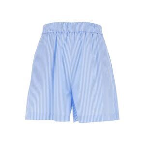 Plain Women Light Blue Shorts With Striped Motif In Fabric Woman